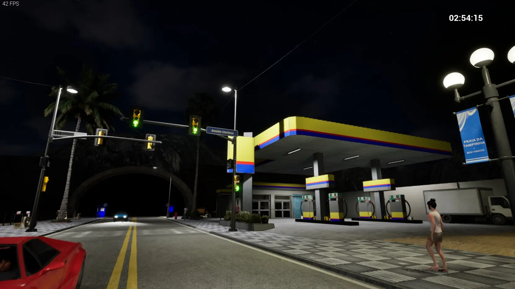 Game screenshot of a character on a motorcycle.