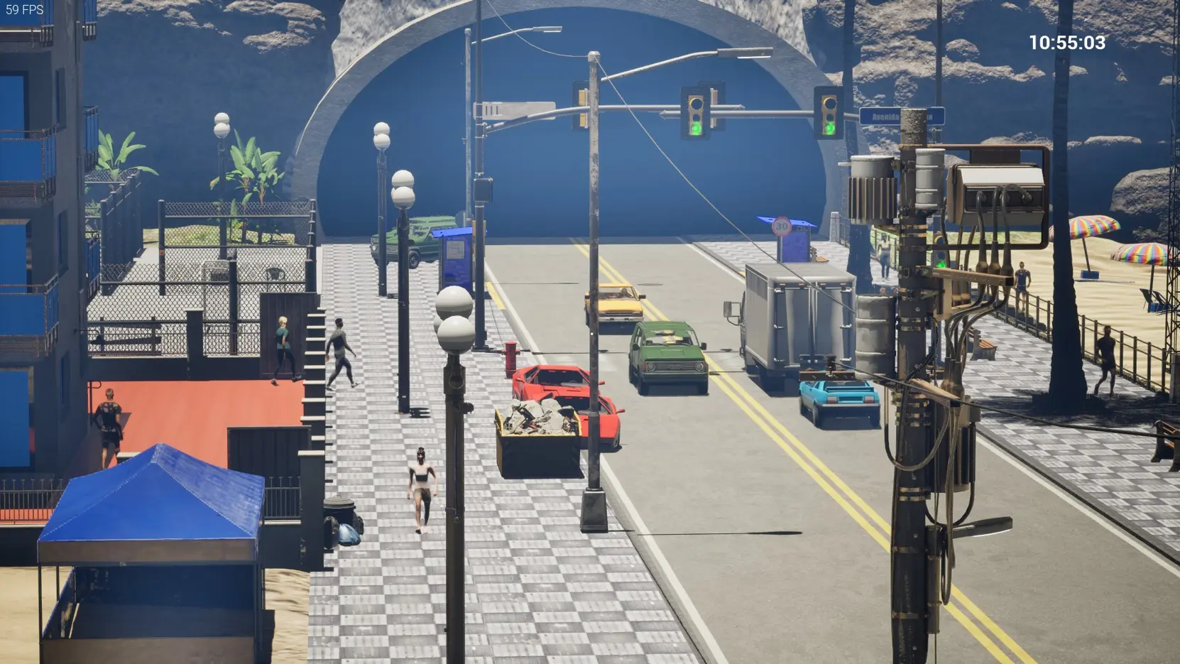 Game screenshot of a bus stop.